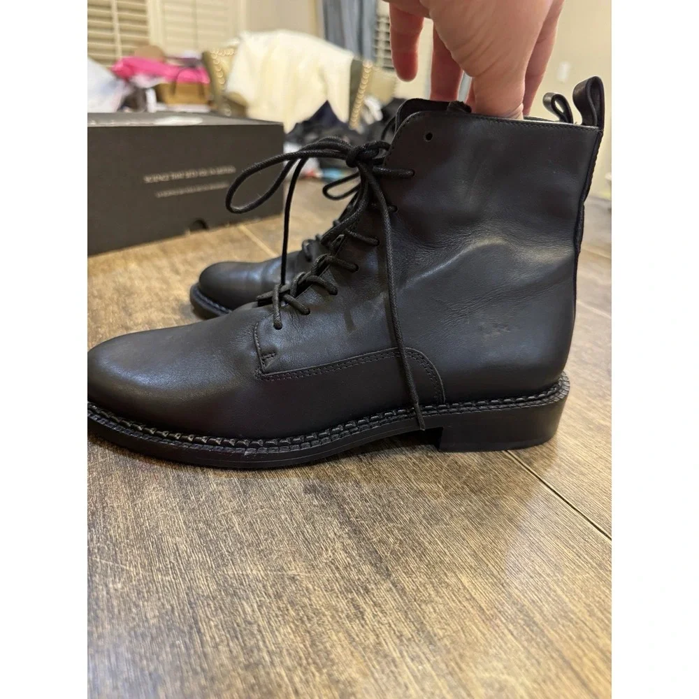 Vince Womens Size 6.5 Black‎ Leather Zip Lace Up Ankle Fashion Boots Bootie